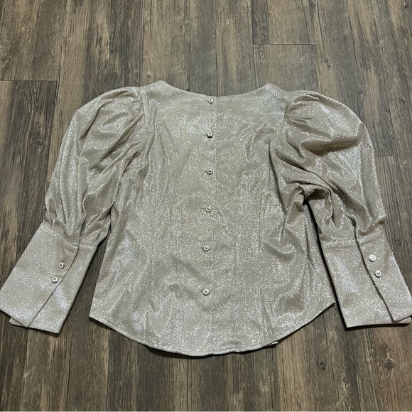 NWT Bloom Season Sparkly Long Puff Sleeve Button Back Christmas Top Holiday L - Picture 9 of 12